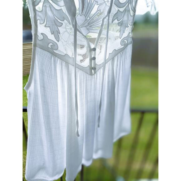 FREE PEOPLE White Western Crosshatch Mesh Tie Front Blouse Size XS - Picture 8 of 11